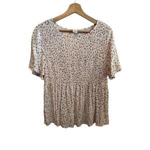 Urban Romantics Smocked Peplum Top Leopard Print Blouse Women's Size L